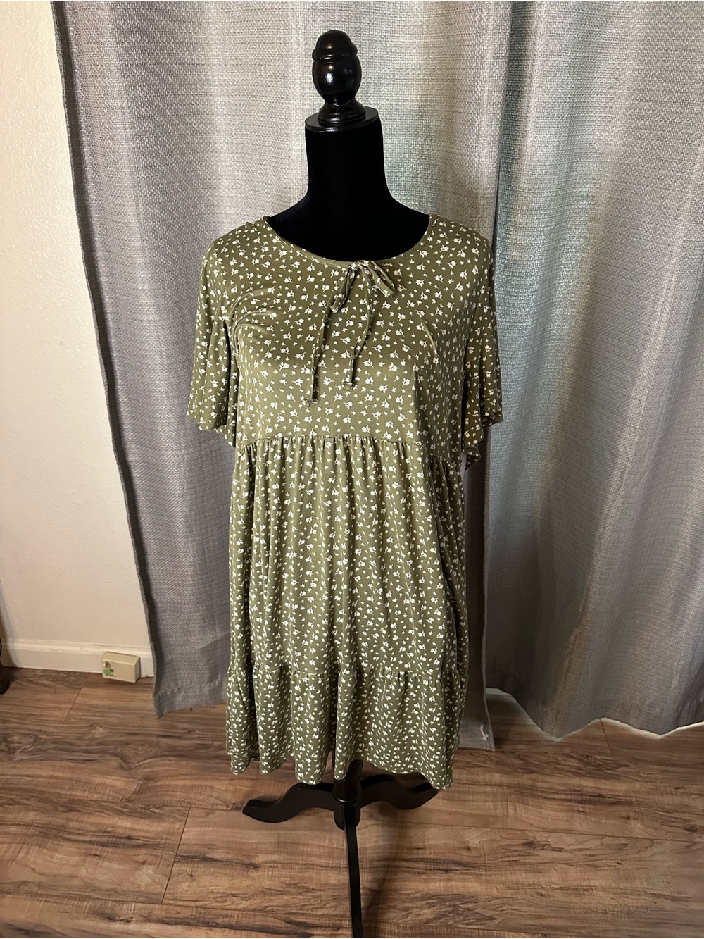 Vibe Olive Green Floral Tie-Front Mini Dress